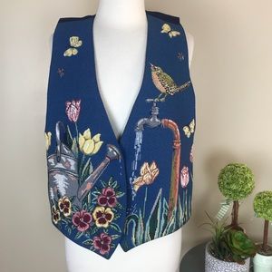 Vintage Garden Embroidered Floral Tulips Vest